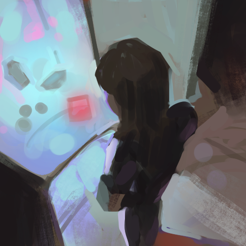 Illustration of person in front of sci-fi fridge